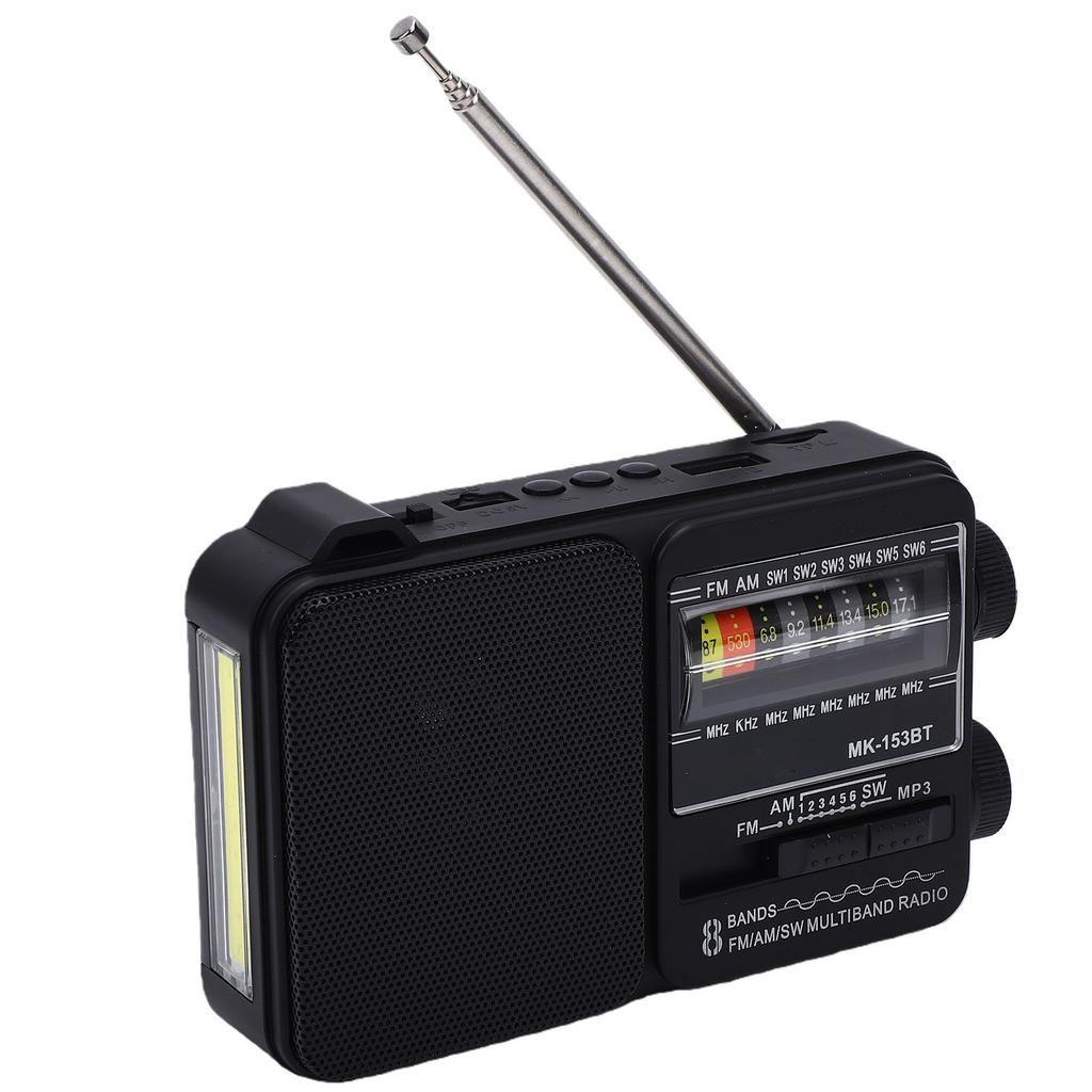 AM FM SW Radio Bluetooth Portable USB Rechargeable Shortwave Radio with Flashlight USB Playback Large Knob for Senior
