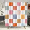 Colorful Checkered Shower Curtain – Painted-Style Squares on White, Polyester, 12 Hooks, Machine Washable, 180x180cm71x71in