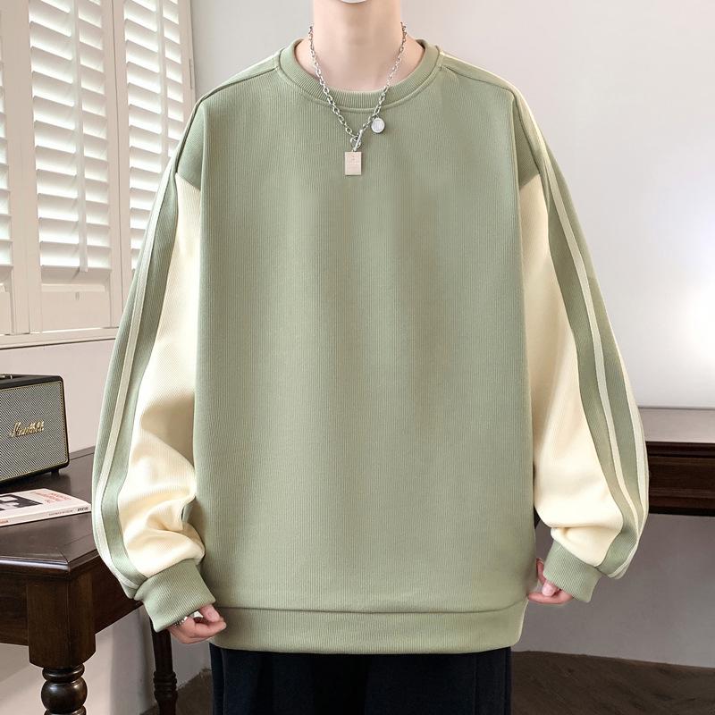 Herren Übergröße Color Block Hoodie - Frühling & Herbst Rundhals Langarm T-Shirt Innere Basisschicht mit bedruckter Oberbekleidung.