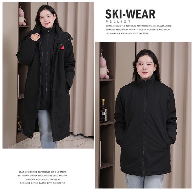 Three-in-One Fleece-Lined Winter Sports Jacket: Detachable, Over-the-Knee, Cotton-Padded, Plus Size, Unisex School Uniform