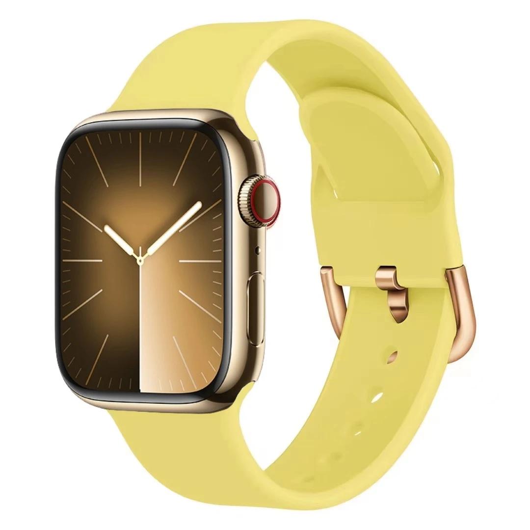 

Silicone Strap For Apple Watch Band 11 10 9 8 7 46mm 42mm 45mm 41mm Ultra 3 49mm Sports Bracelet iWatch 6 5 4 SE 44mm 40mm Belt S11-10 42MM 40 41mm жёлтый