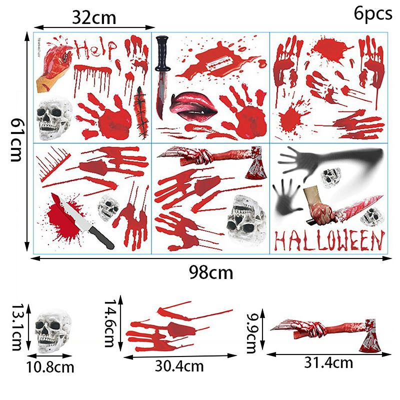 Halloween Blood Handprint Skull Wall Sticker Pvc Bedroom Background Decoration Horror Self-Adhesive Wall Sticker