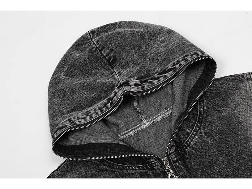 Unisex Retro Distressed Denim Hoodie Jacket - Spring/Autumn Loose Fit