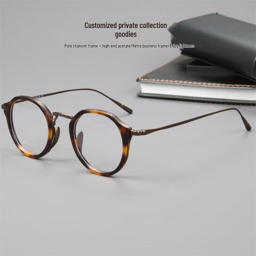Unisex japanisch-inspirierte Titan-Schildpatt-Brille mit photochromem unregelmäßigem Leopardenmuster-Rahmen