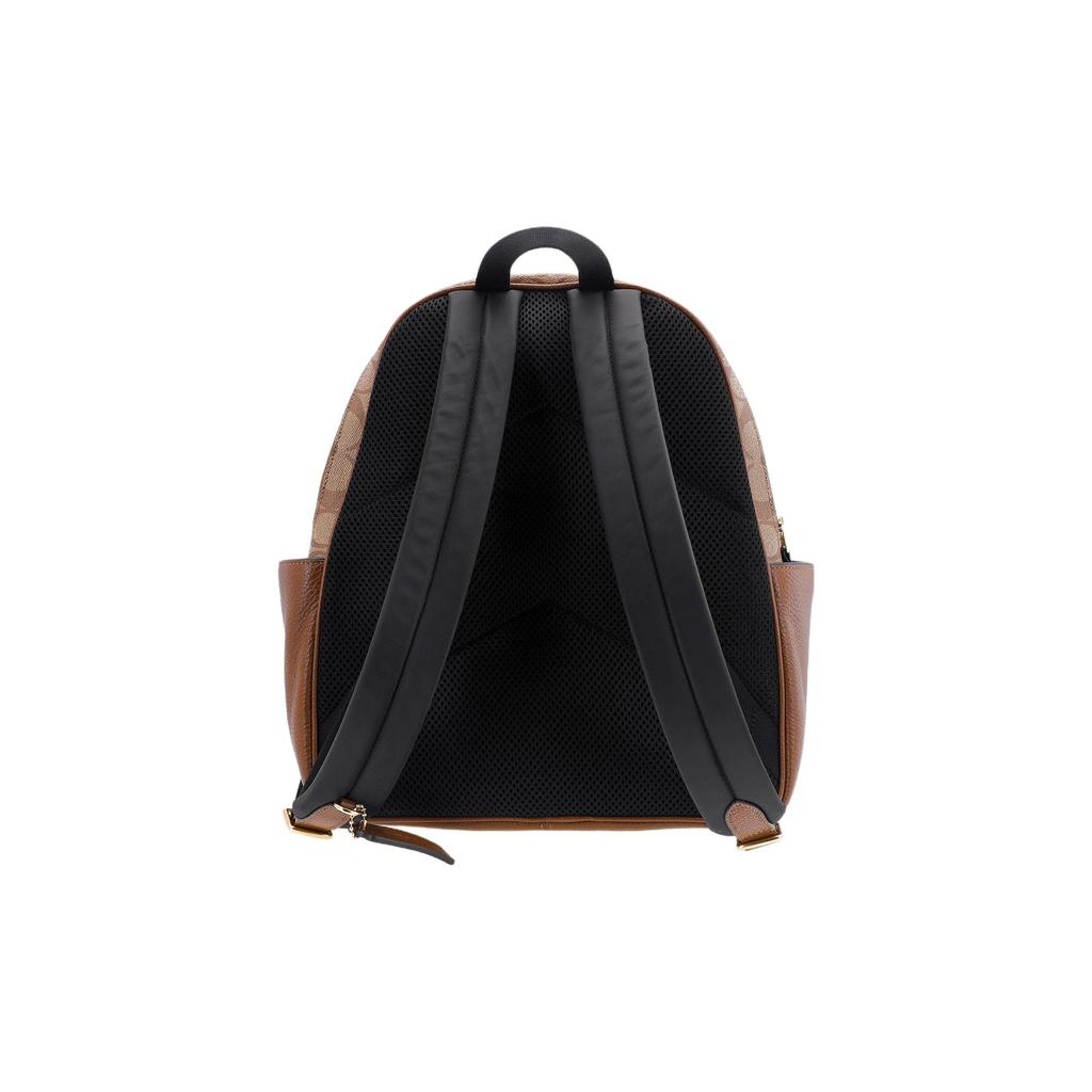 Coach Court 27 Signature Letter Logo Beschichtetes Canvas und genarbtes Leder Rucksack Damen Rucksack Braun 5671-IME74