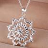 925 Silver Flower Pendant Necklace for Women Wedding Engagement Party Gift