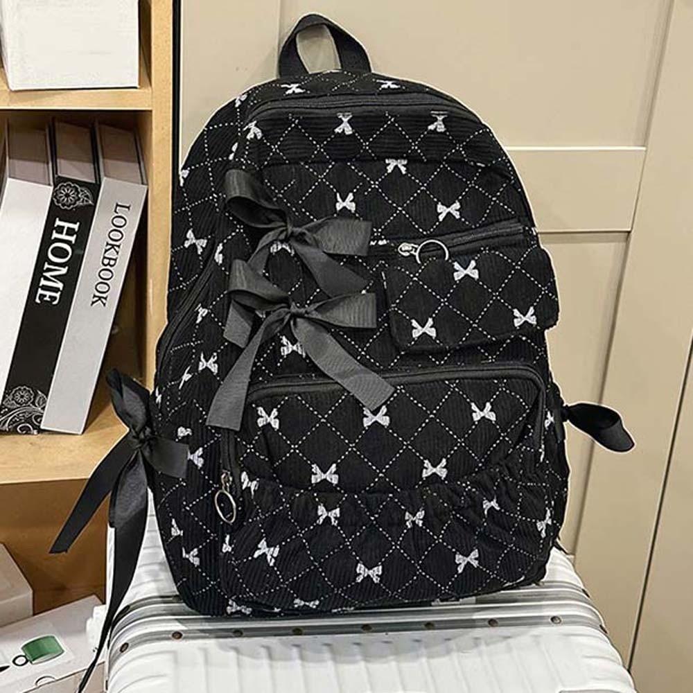 Silk Design Corduroy Bow Backpack Casual Large Capacity Backpack Students School Bag Daily