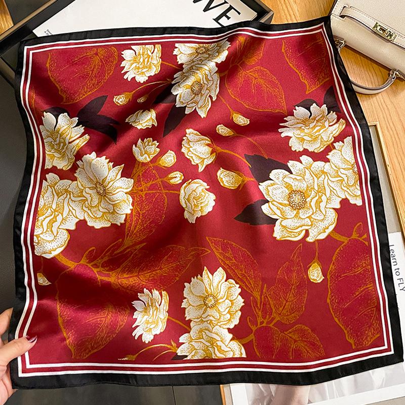 100% Real Silk Scarf Women Elegant Floral Print Foulard Neck Hairband Female Small Square Scarves Spring Kerchief Tie  New