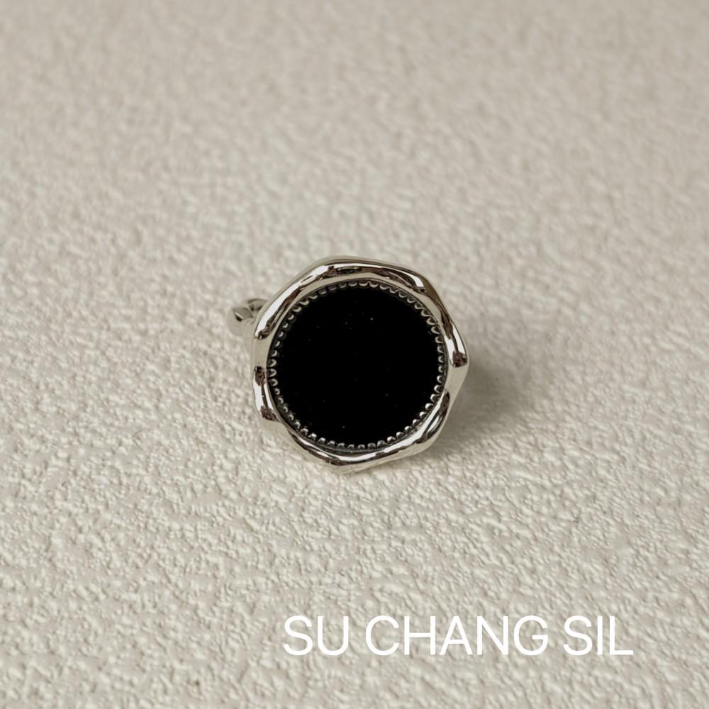 Su Chuang S925 Sterling Silver Black Enamel Adjustable Ring for Women, Retro Cold Style, Fashionable Open Round Index Finger Ring Open Adjustable серебристый (5 г)