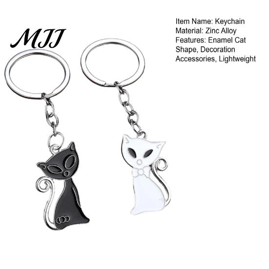 Metal Key Ring 2Pcs Black White Cat Keychain for Backpacks, Oil Dripping Enamel Kitten Ring, Bag Schoolbag Charm Decoration Accessories