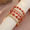 5PCS/SET Elegant Crystal Heart Bracelet Dainty Universal Beaded Bracelet Set Stretch Design Color Blocking