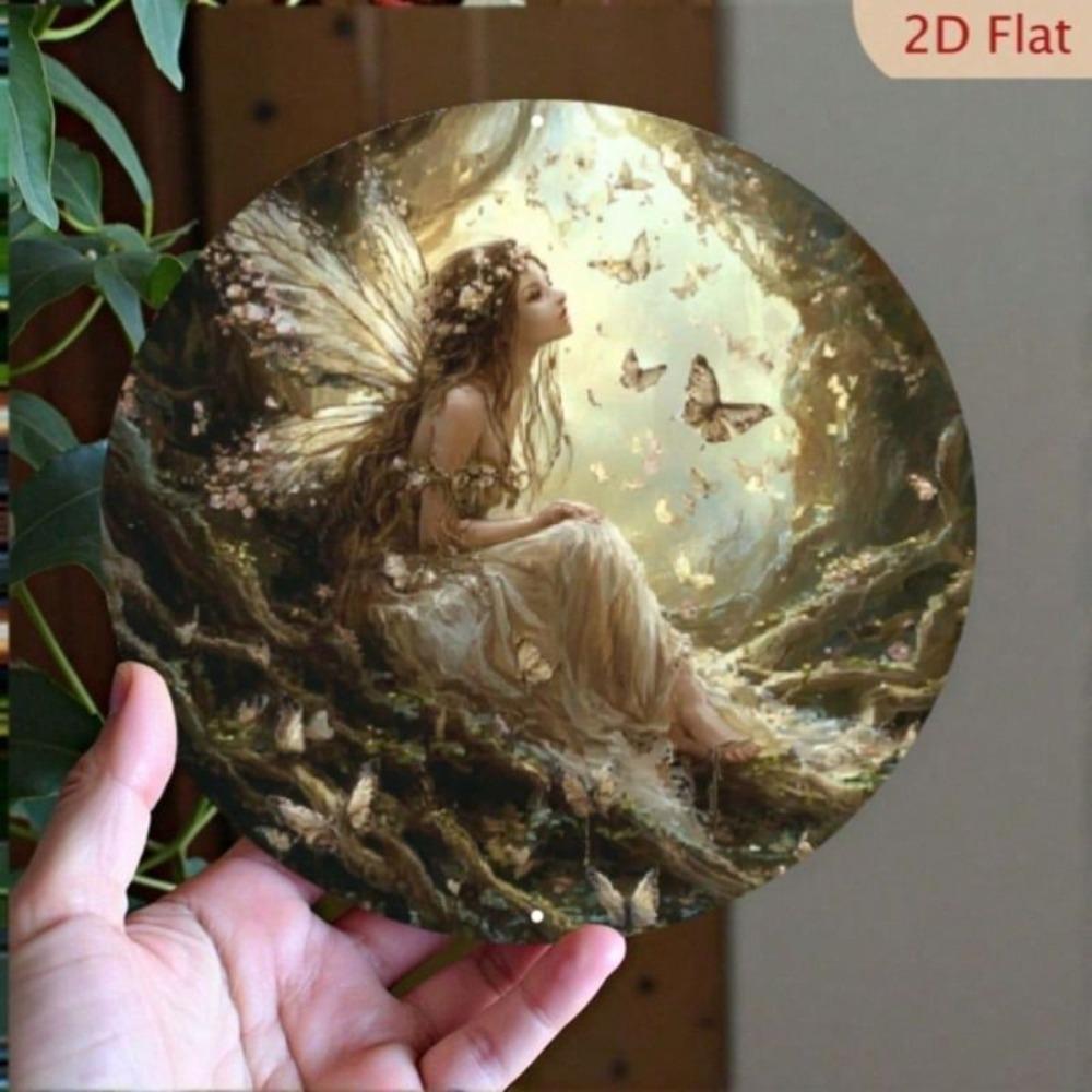 Enchanted Forest Metal Wall Art 20x20cm Fairy Garden Decor Round Indoor Outdoor