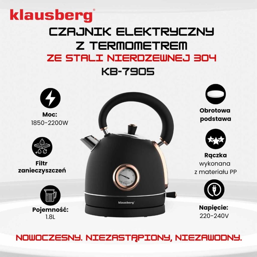 Electric Kettle 1.8L With Thermometer Klausberg Kb-7905 Retro