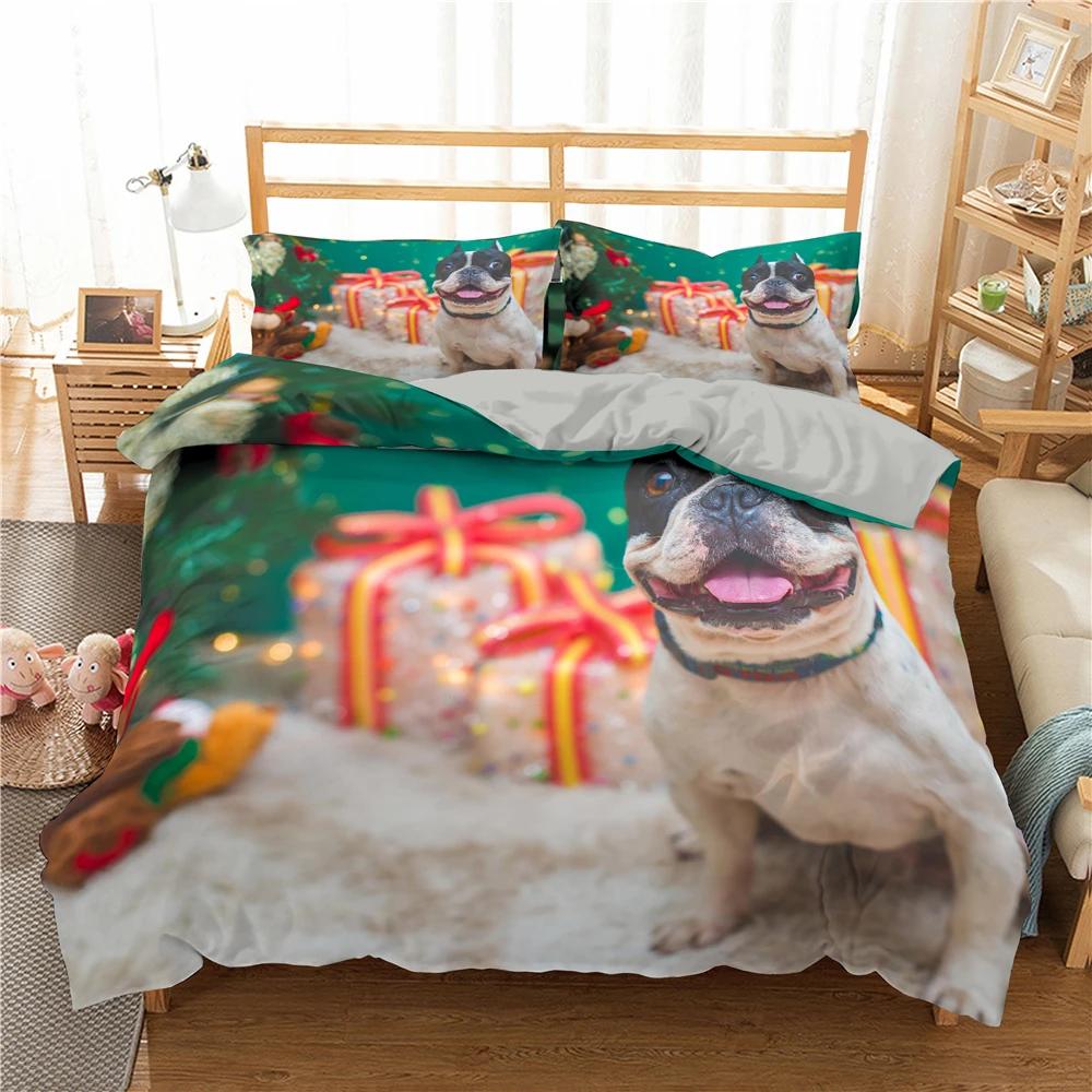 Bulldog Bettwäsche-Set Haustier Welpe Hund Bettbezug Cartoon Tierdruck Bettdeckenbezug King Queen 2/3-teilig Polyester Steppdeckenbezug
