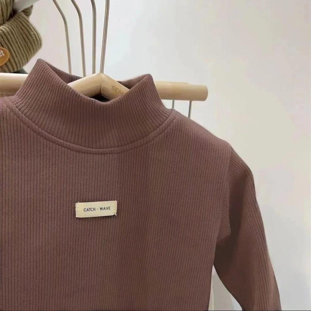 Winter Autumn Plus Velvet Tops Bottoming Shirts Long-sleeved Turtleneck Tops Long-sleeved Simple Boys and Girls Clothing