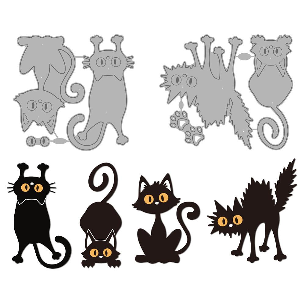 2Pcs 2 Styles Kitten Carbon Steel Cutting Dies Stencils for DIY Scrapbooking Photo Album Decorative Embossing Paper Card Cat Shape