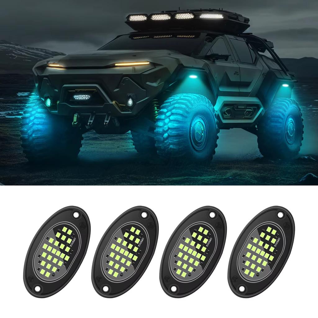 1/4 Stück LED Auto-Chassislicht für LKWs LED Rock Lights mit für Pickup Offroad Jeep SUV ATV UTV 12V Auto RGB LED Rock Lights