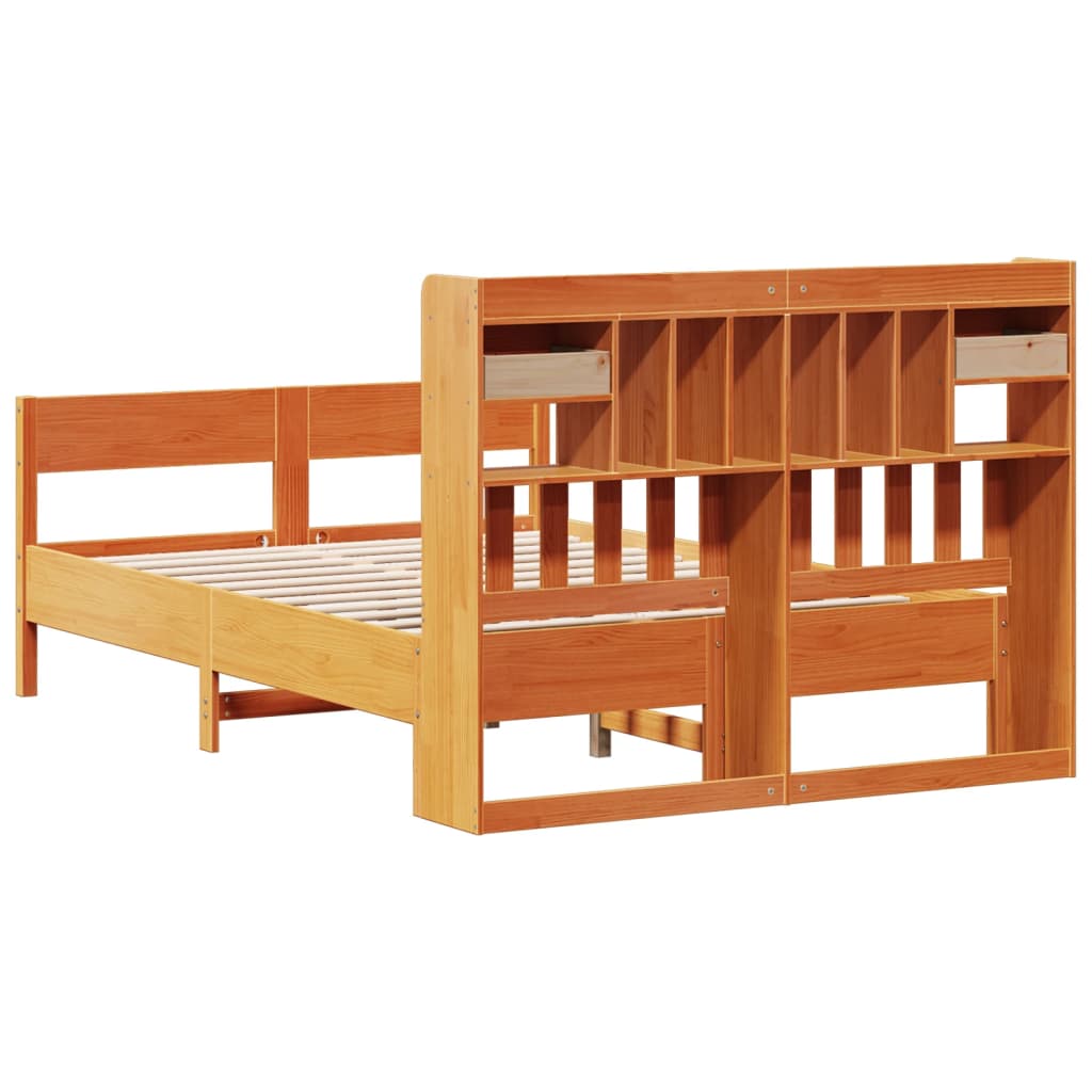 Solid Wood Bed with Shelf Without Mattress Wax Brown 135 x 190 cm