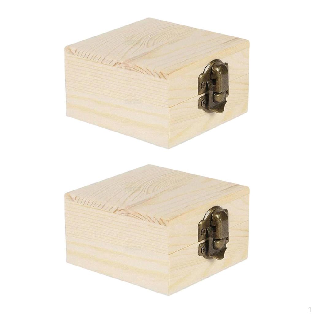 2Pcs Unfinished Wood Boxes Treasure Chest Holder Jewelry Trinket for Halloween