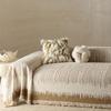 Thicken Fleece Sofa Towel with Tassels, Geometric Graduating Lines Jacquard for Living Room Space Couch Large Size Blanket Leisure Towel