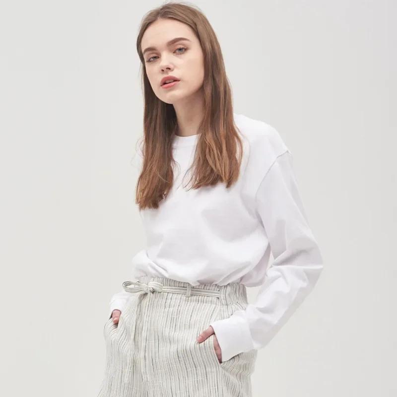 Heavy Round Neck Cotton Long Sleeve Thread Cuffed T-Shirt Bottomed Shirt T-Shirt for Male Tops Tshirt Tops