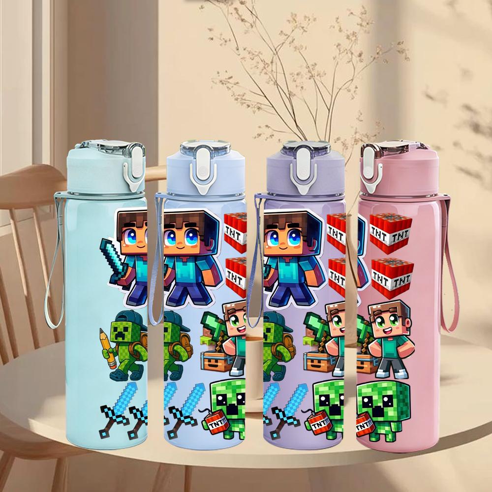 1PC Minecraft Multi Character Adventure 750ml Color Plastic Sports Water Bottle Leakproof Flip Straw Lid Suitable for Sports Office Home Use