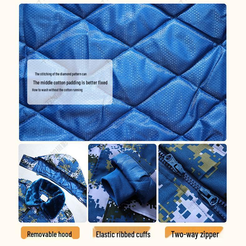 Unisex zimowa bawełniana kurtka kamuflażowa: Gruby, Odpinany, Średniej długości, Wodoodporny, Wiatroszczelny i Odporny na ścieranie