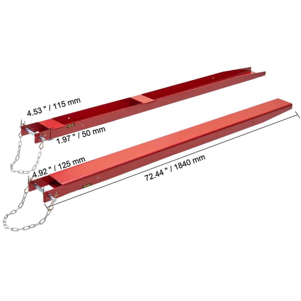 SucceBuy 1 Pair 72/82in Pallet Fork Extensions Sleeve Carbon Steel  with Pins Forklift Attachments for Warehouse Cargo Handling