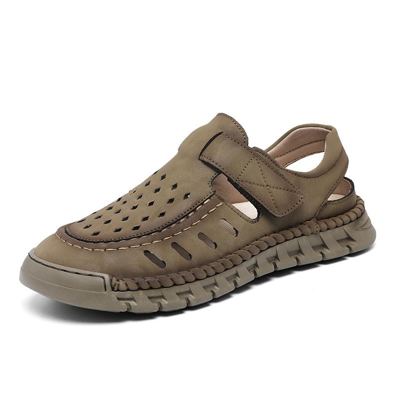 

Летняя пляжная обувь, новая мужская повседневная обувь, дышащая обувь большого размера, полые туфли, мужские легкие модные сандалии для отдыха на природе 46 хаки