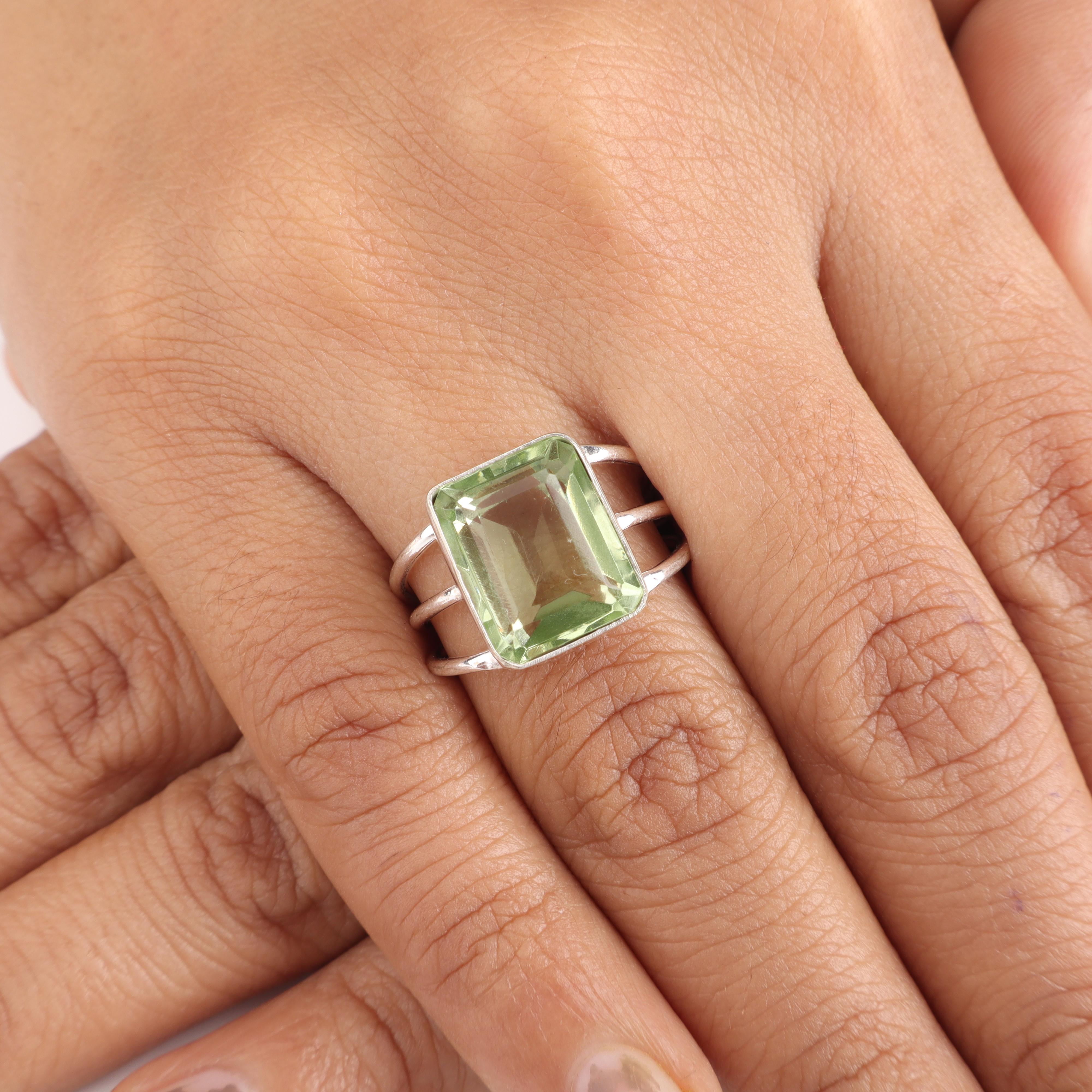 

Зеленый аметист Камень 925 пробы Стерлинговое серебро Ручная работа Ювелирные изделия Женское обручальное кольцо В подарок на годовщину RR-78-3 4