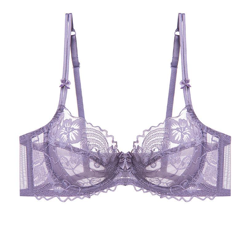 French underwear women's summer sexy ultra-thin see-through lace underwear big chest small anti-sagging soft steel ring bra cover