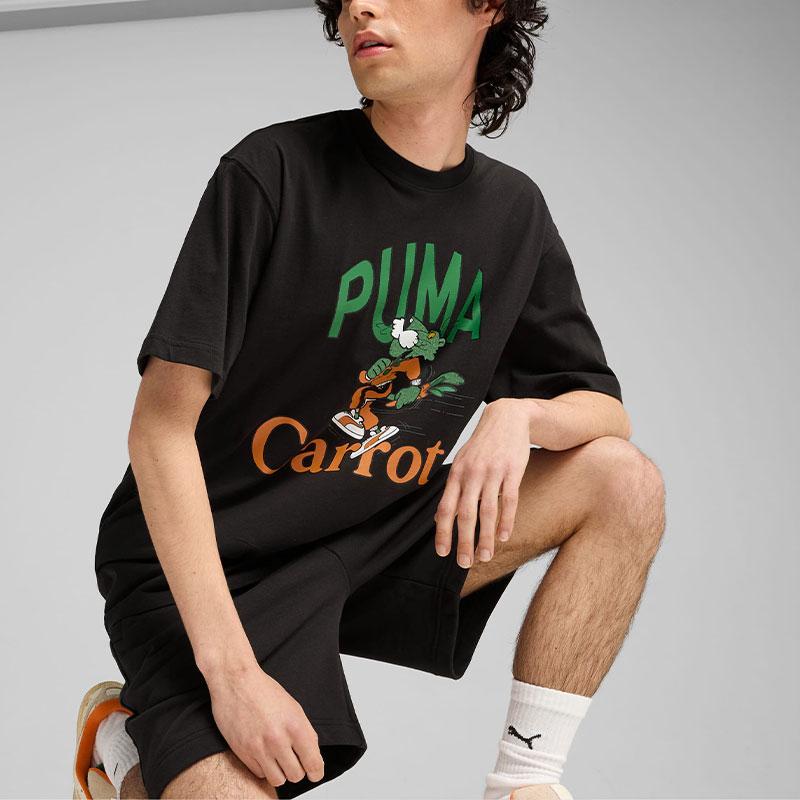 Puma X Carrots Essentials SS24 Brand Logo Fashion Print Crew Neck Short Sleeve T-Shirt Unisex T-Shirt Black 627443-01