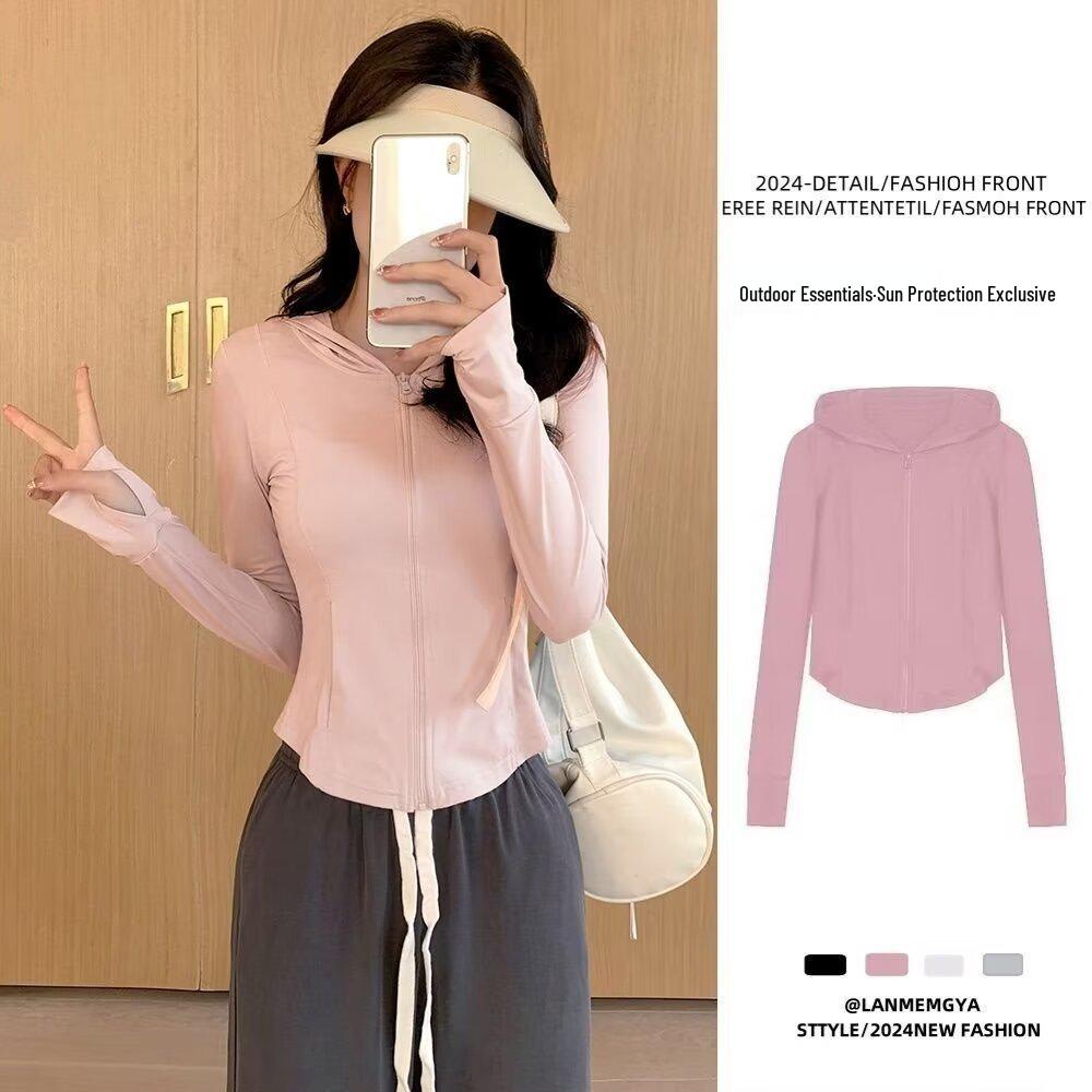 

Women s 2025 Summer Hooded Sun Protection Jacket - Sporty, Tight-Fit, Long-Sleeve Design L (95-105 lbs) світло-сірий колір