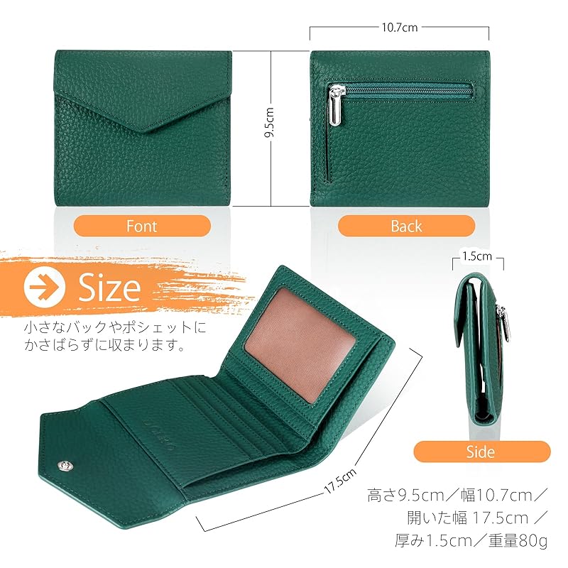 [DCLKO] Mini-Geldbörse für Damen, dreifach gefaltet, echtes Leder, Skimming-Prävention, Mini-Geldbörse, kleine Geldbörse, große Kapazität, kompakte Geldbörse (rot)