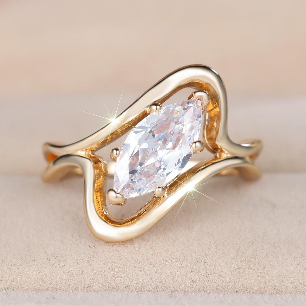 

Модные кольца золотого цвета с белым цирконом огранки «маркиза» для женщин, обручальные кольца, изысканные ювелирные украшения, подарки 9 золотой