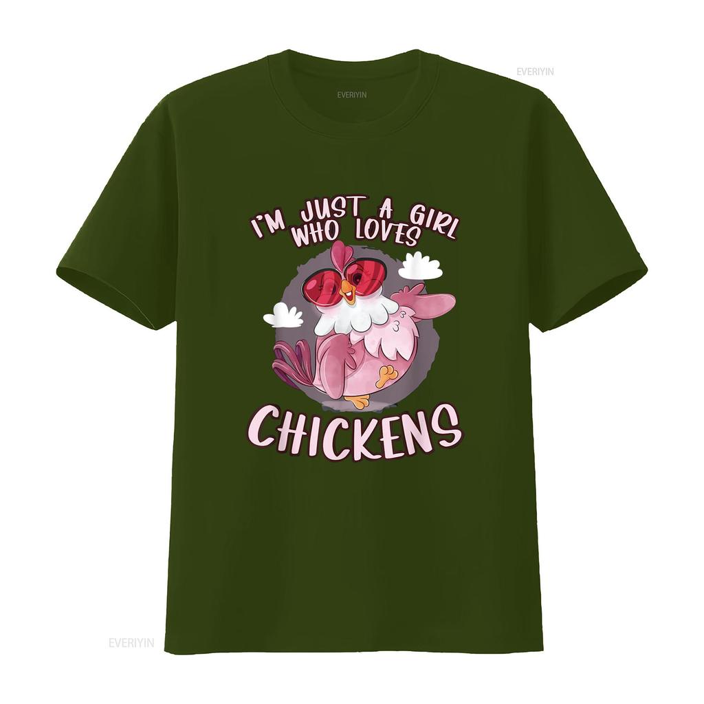 I M Just a Girl Who Loves Chickens Cute Chicken Buffs S T Shirt Vintage Washed Streetwear Graphic Soft Fashion Slightly