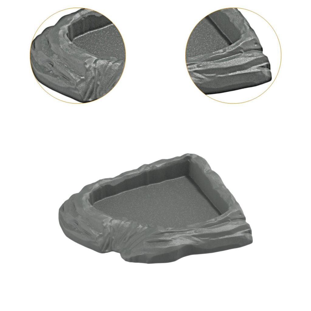 Reptile Water Bowl Plastic Corner Dish Realistic Rock Feeding Tray for Turtle Aquarium and Reptile Habitat