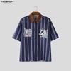 INCERUN Summer Men Lapel Neck Short Sleeve Patchwork Striped Casual Shirts Tops