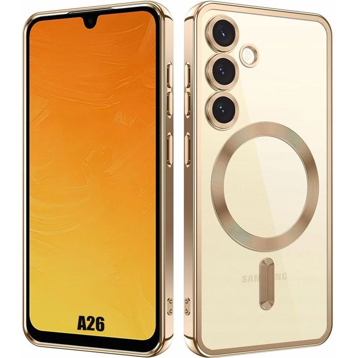 Coque de protection - BOOLING - Samsung Galaxy A26 5G - Silicone anti-jaunissement - Cercle magnétique - Doré