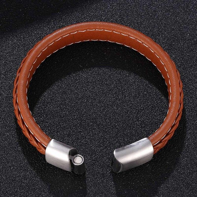 New Punk Men Jewelry Braided Leather Bracelet Stainless Steel Clasp Fashion Bangles Wrap Bracelet Gift