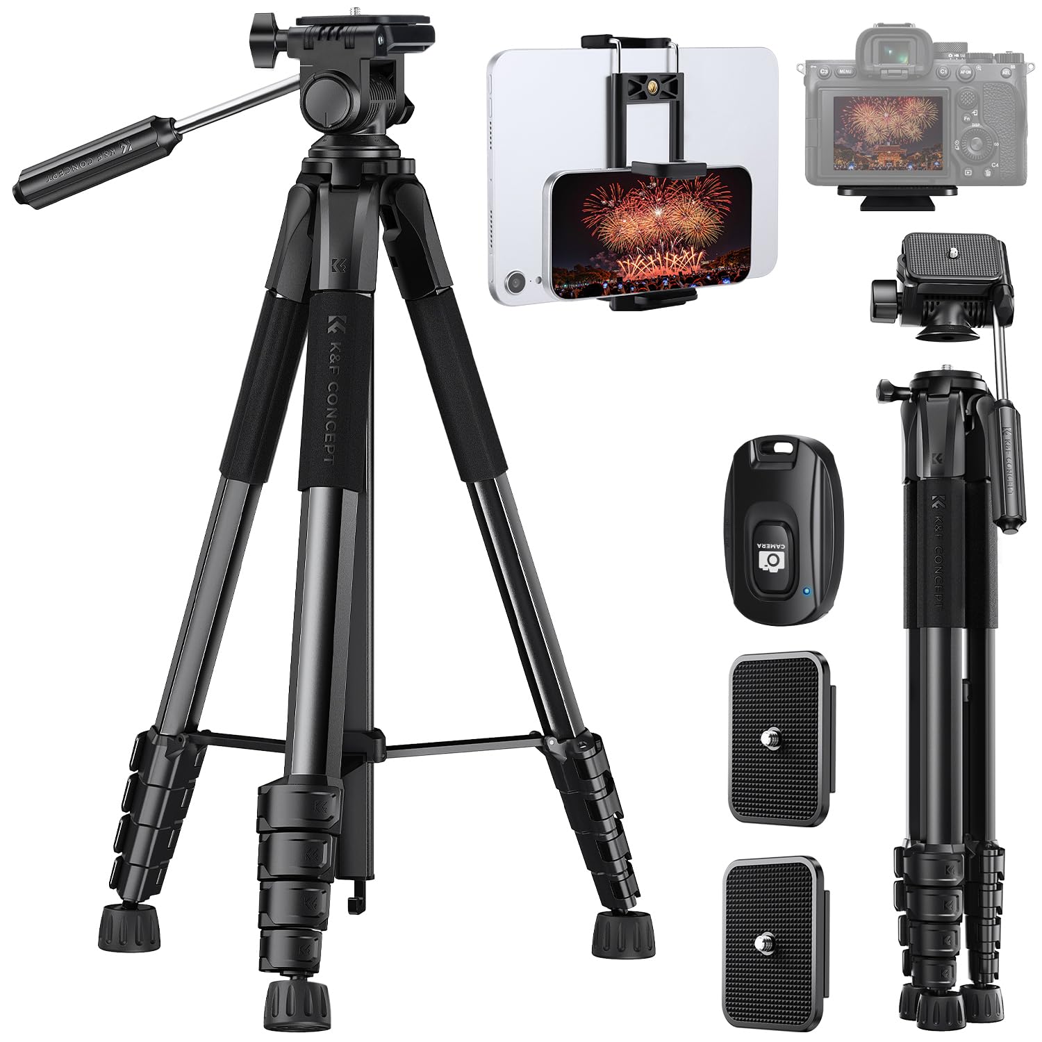 

CONCEPT 190cm Camera Travel Tripod for Cameras and 4kg Weight Portable Profile Remote Detachable Video and Manfrotto Quick Release Plate K&F Tripod,