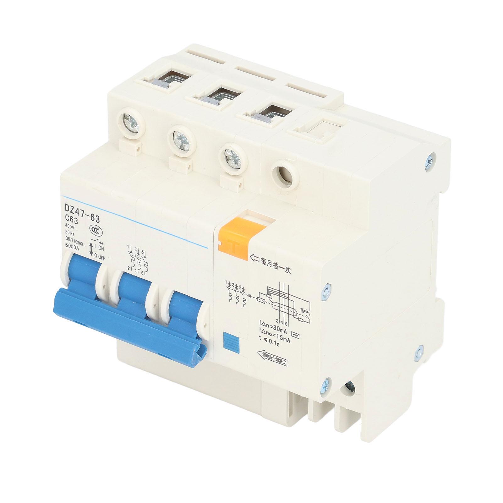 

3P+N Мініатюрний автоматичний вимикач Захист від витоку на землю Захист від перевантаження Вимикач 400В 63А