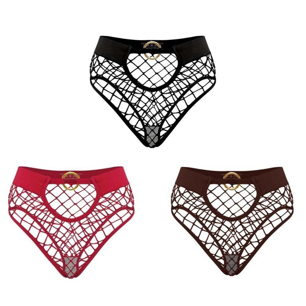 3Pcs Soild Color Fishing Net Briefs Middle Waist Women Underpants Elastic Female Lingeries Female