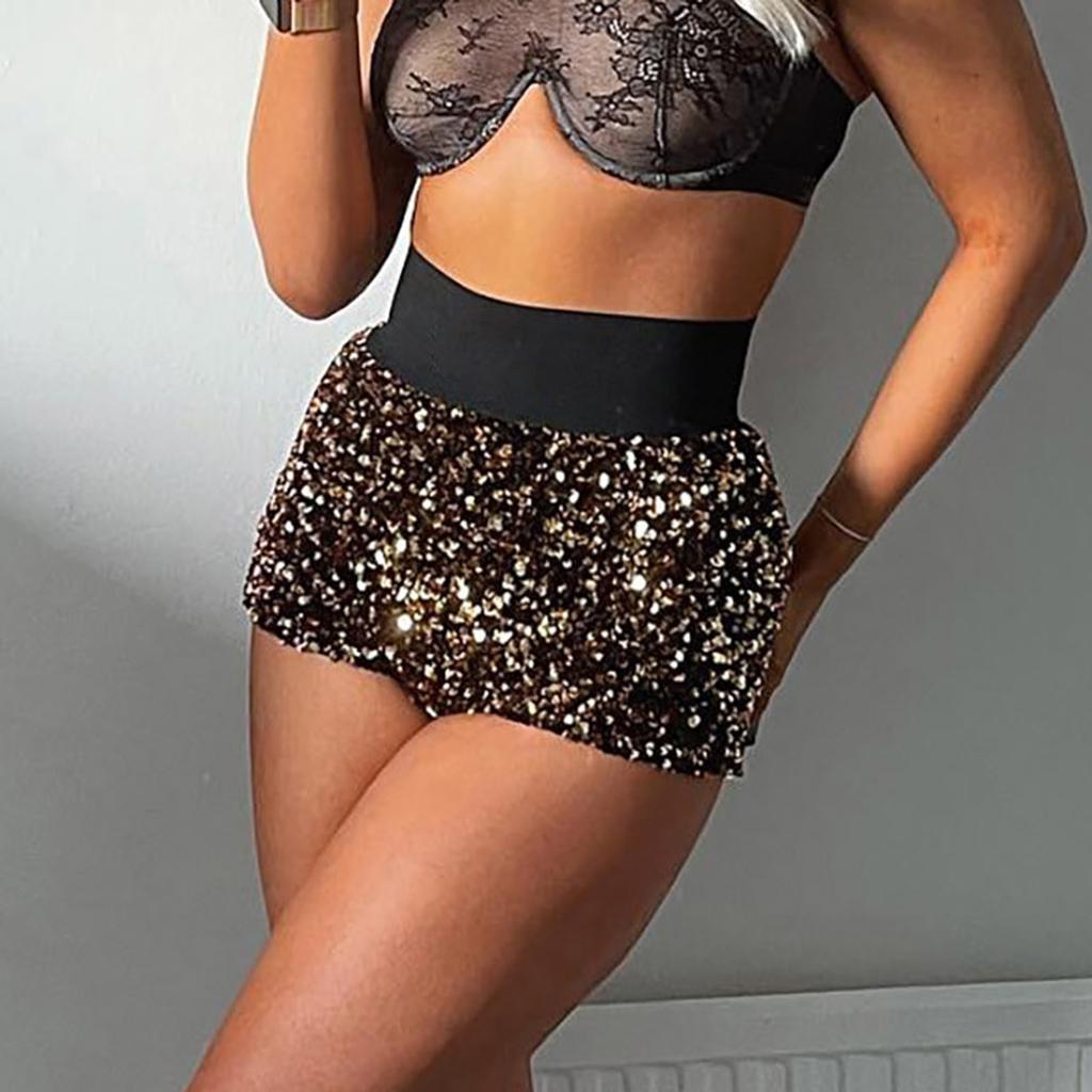 Damen High Waist Slim Fit Modische Pailletten-Shorts