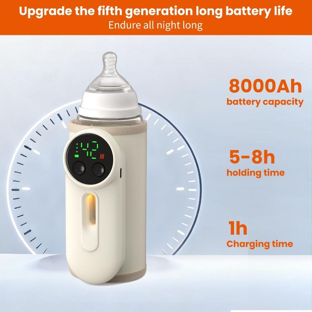 USB Rechargeable Baby Bottle Warmer Digital Display Breastmilk Heating Sleeve Outdoor