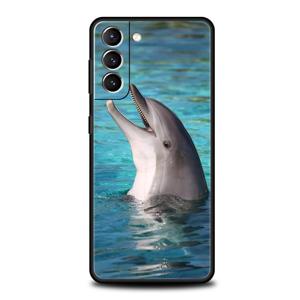 Ocean Animal Dolphin Phone Case For Samsung Galaxy S26 Ultra S25 Plus S24 FE S23 S22 5G S21 S20 Cover Black Soft