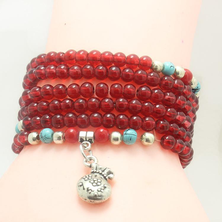 Korean Style Imitation Garnet Triple-Circle Bracelet - 6mm Multilayer Girlfriend's Jewelry