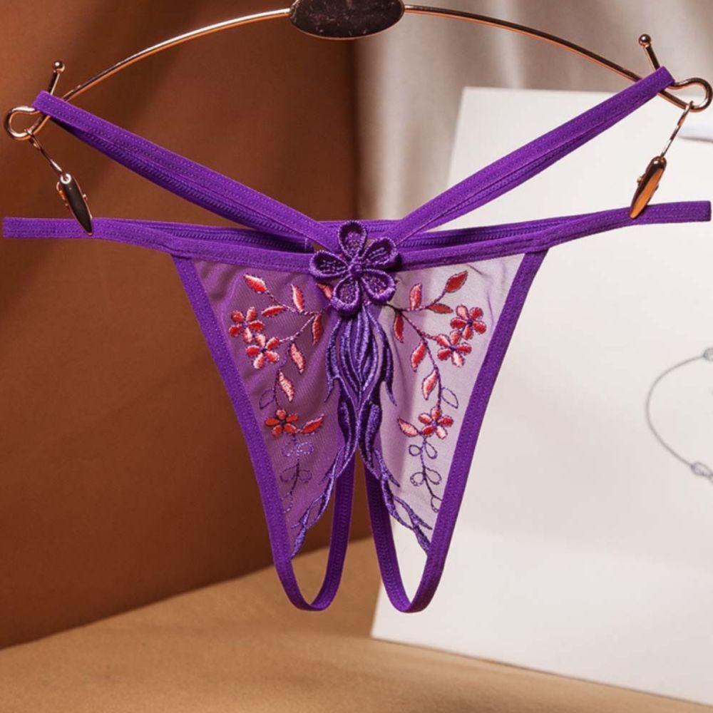Embroidery Lace Flower Panties Thin Belt Traceless Briefs Fashion Women Mesh Thong Valentine's Day