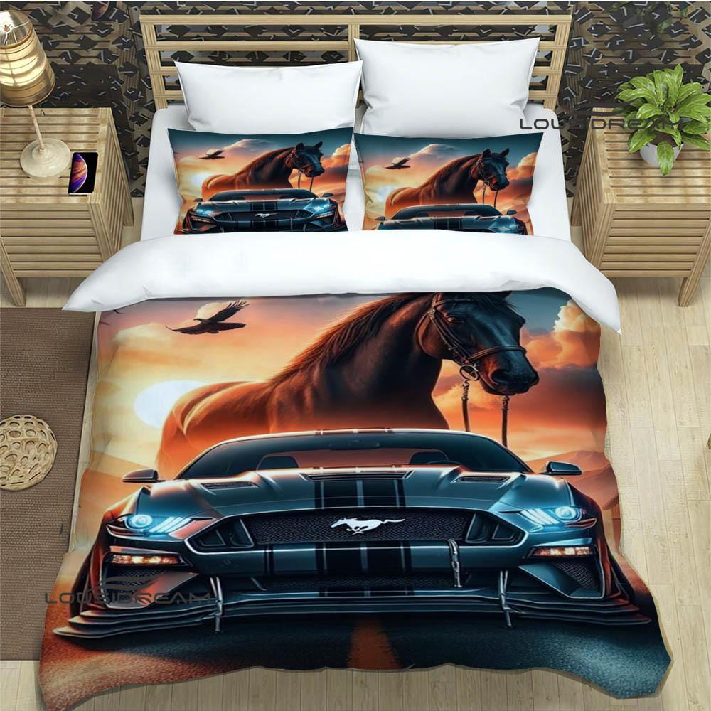 

3D M-Mustang car logo Bedding Sets exquisite bed supplies set duvet cover bed comforter set bedding set luxury birthday gift EU Twin 135x200cm