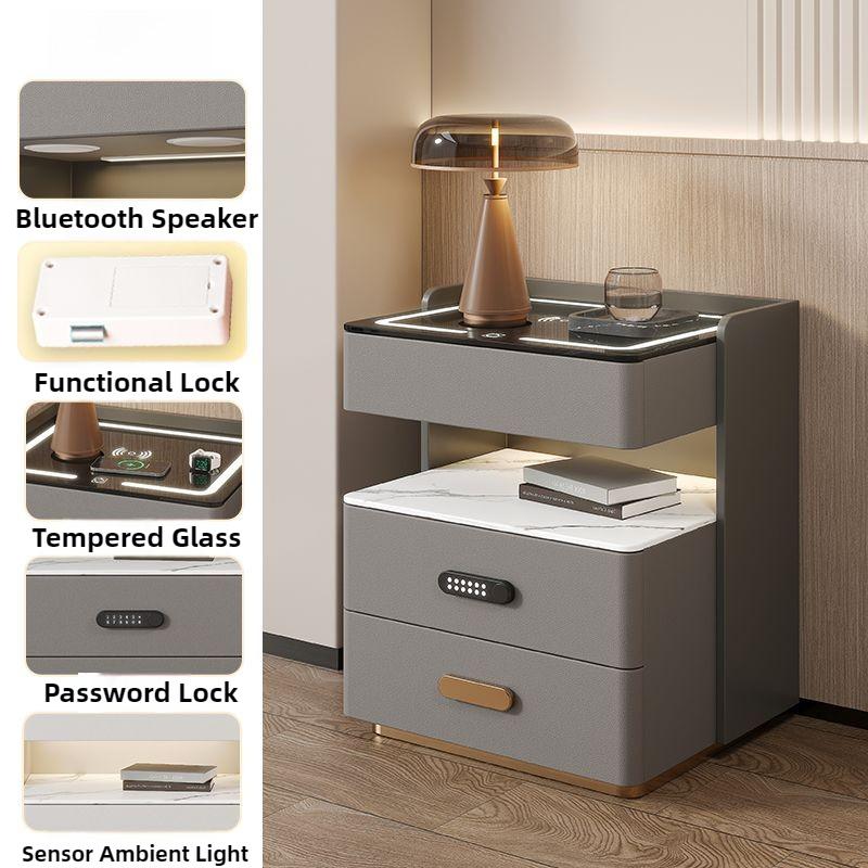 Smart Bedside Tables Luxury Night Table Aesthetic Wireless Charging Nightstand Modern Multifunctional LED Light Nightstands